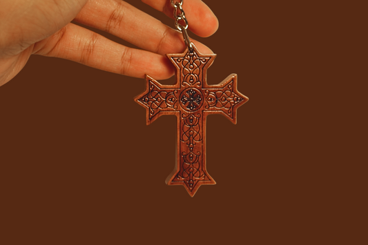 Coptic Cross Wood Keychain